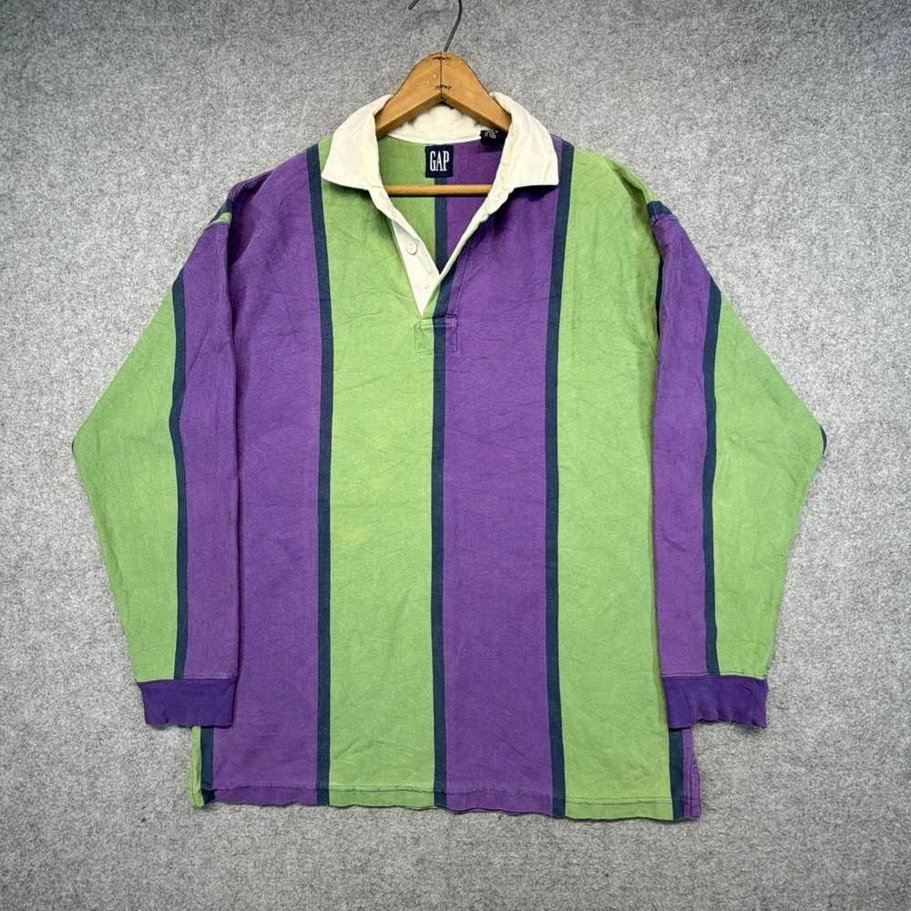 Vintage GAP Rugby Shirt Mens Large Green Cotton Long Sleeve Polo 90s Y2K